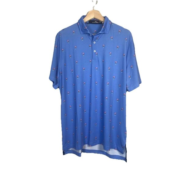 RLX Ralph Lauren Mens M Fishing Flamingo Golf Polo Shirt Blue Lightweight New - Picture 1 of 9
